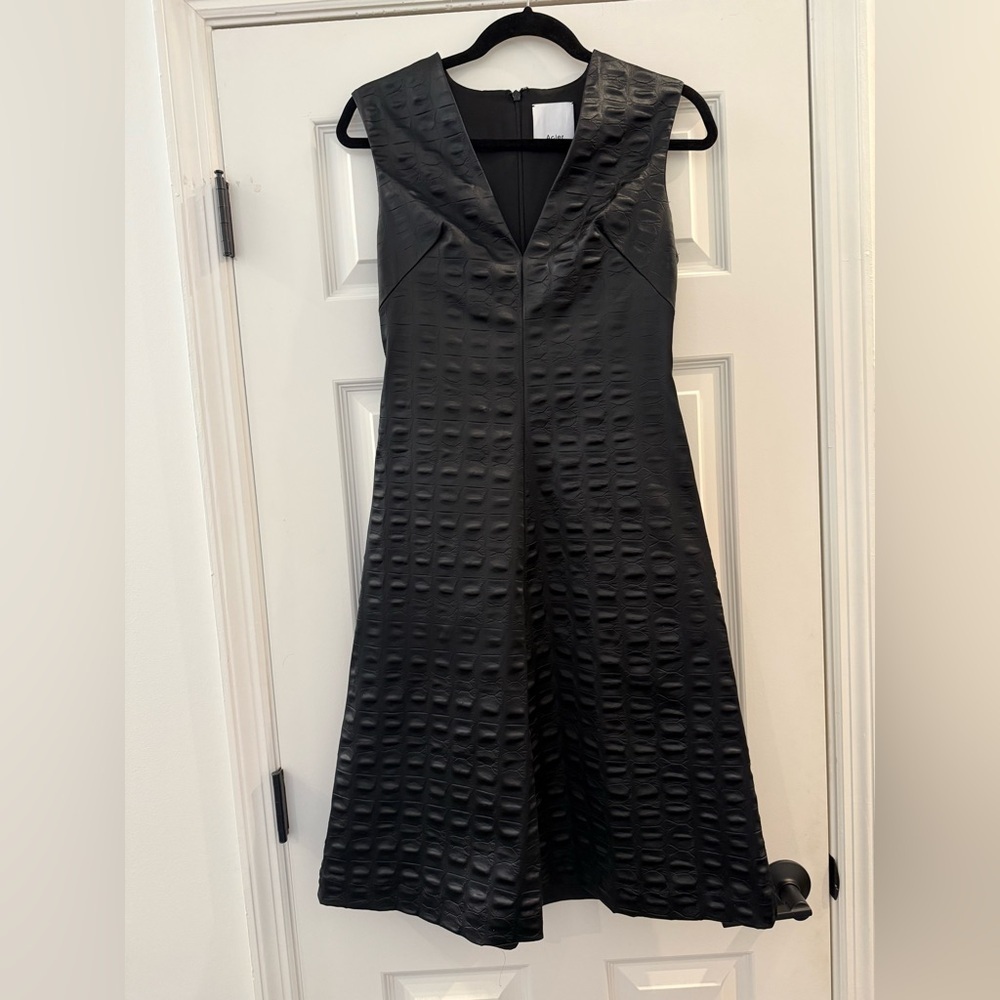 Acler Black V Neck Mini Formal Dress Crocodile Faux Leather Pattern Small medium